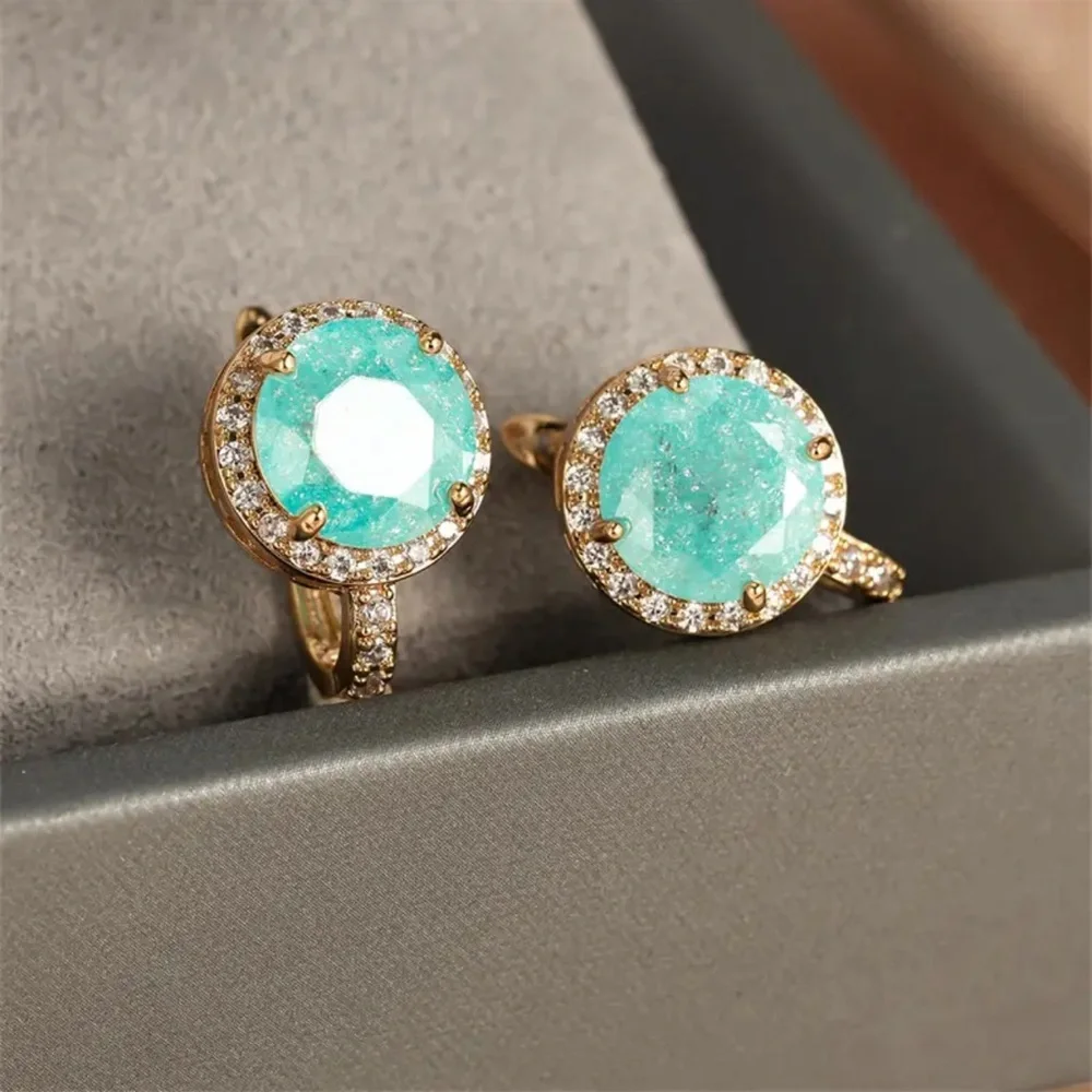 Gold Plated Green Gemstone Drop Earrings Halo Style NWT